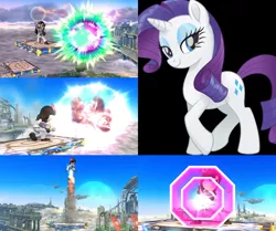 Size: 1000x837 | Tagged: safe, artist:alphamonouryuuken, derpibooru import, rarity, pony, my little pony: the movie, female, mare, mii, mii fighters, mii gunner, simple background, smiling, solo, super smash bros., super smash bros. 4, super smash bros. ultimate