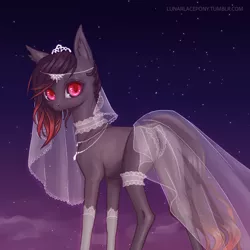 Size: 1200x1200 | Tagged: suggestive, artist:lunarlacepony, derpibooru import, oc, unofficial characters only, earth pony, pony, bridal lingerie, bride, butt, choker, clothes, commission, female, jewelry, lingerie, looking at you, looking back, looking back at you, mare, night, panties, plot, red eyes, see-through, sky, socks, solo, solo female, stockings, thigh highs, underwear, version, wedding veil