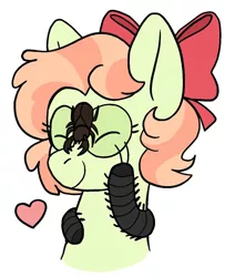Size: 1024x1263 | Tagged: safe, artist:sandwichbuns, derpibooru import, oc, oc:ladybird, beetle, insect, millipede, pegasus, pony, bow, creepy crawlies, female, hair bow, magical lesbian spawn, mare, offspring, parent:fluttershy, parent:rainbow dash, parents:flutterdash, scarab, simple background, solo, stag beetle, white background