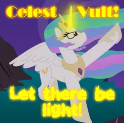 Size: 899x897 | Tagged: safe, artist:dracoblair, derpibooru import, princess celestia, pony, bible, deus vult, genesis, latin, solo