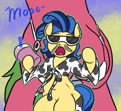 Size: 820x750 | Tagged: suggestive, artist:anontheanon, artist:jargon scott, derpibooru import, oc, oc:low rider, oc:milky way, unofficial characters only, pony, animated, big crotchboobs, bikini, bouncing, bouncing crotchboobs, bra, clothes, cow suit, cowprint, crotchboobikini, crotchboobs, crotchbra, frame by frame, gif, huge crotchboobs, impossibly large crotchboobs, nudity, swimsuit, underwear