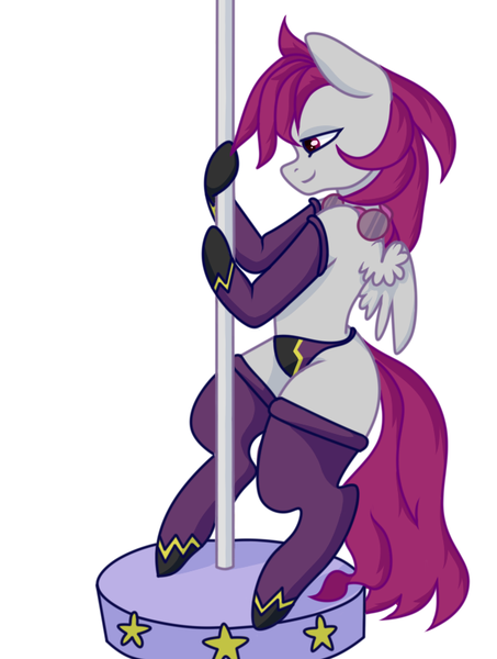 Size: 659x872 | Tagged: artist needed, suggestive, derpibooru import, oc, oc:grey sky, pegasus, pony, semi-anthro, goggles, male, pole dancing, solo, stripper pole, striptease