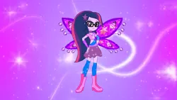 Size: 1334x750 | Tagged: safe, artist:gouhlsrule, artist:user15432, derpibooru import, sci-twi, twilight sparkle, fairy, human, equestria girls, alternate hairstyle, believix, boots, clothes, crossover, element of magic, fairy wings, glasses, hairstyle, hasbro, hasbro studios, high heel boots, high heels, humanized, purple wings, rainbow s.r.l, shoes, winged humanization, wings, winx club