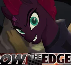 Size: 1000x912 | Tagged: safe, derpibooru import, edit, edited screencap, screencap, tempest shadow, pony, broken horn, caption, edgehorse, expand dong, exploitable meme, eye scar, horn, image macro, meme, ow the edge, scar, shadow the hedgehog (game), shitposting, text