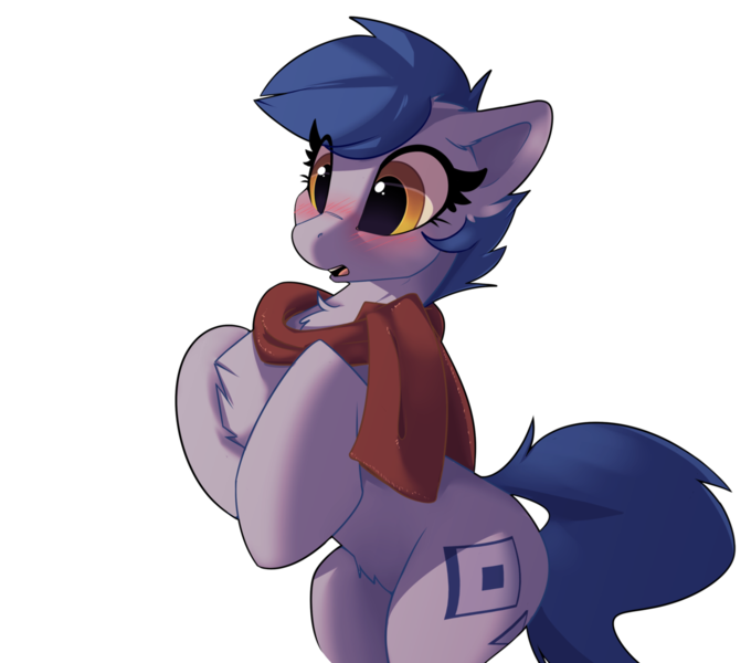 Size: 1280x1130 | Tagged: safe, artist:rileyisherehide, derpibooru import, oc, oc:blueberry, unofficial characters only, earth pony, pony, background removed, bipedal, blushing, chest fluff, clothes, cute, cutie mark, hooves, scarf, solo, surprised