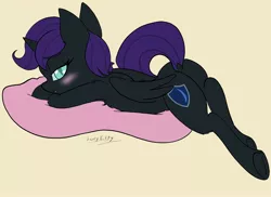 Size: 3169x2313 | Tagged: source needed, suggestive, artist:steelsoul, derpibooru import, oc, oc:nyx, unofficial characters only, alicorn, pony, alicorn oc, bedroom eyes, bend over, bent over, blushing, body pillow, butt, buttcheeks, cutie mark, dock, ears, ears up, female, filly, foalcon in description, high res, horn, implied foalcon, laying on pillows, lying down, moon, name, open mouth, pillow, plot, presenting, princess, royalty, shield, signature, simple background, solo, spankable, tail lift, text, underhoof, wall of tags, wings