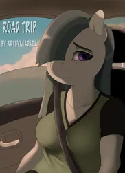 Size: 1350x1850 | Tagged: safe, artist:madara, deleted from derpibooru, derpibooru import, marble pie, anthro, earth pony, car, clothes, comic cover, female, hair over one eye, lidded eyes, mare, seatbelt, solo