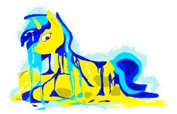 Size: 1024x659 | Tagged: safe, artist:rudy, derpibooru import, vinyl scratch, pony, unicorn, bright colours, female, mare, melting, simple background, solo, white background