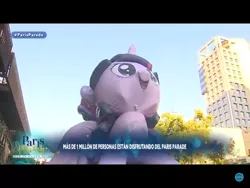 Size: 2048x1536 | Tagged: safe, derpibooru import, twilight sparkle, twilight sparkle (alicorn), alicorn, pony, caption, chile, giant ponies in real life, giant pony, irl, macro, parade, parade balloon, paris parade, photo, skyscraper, spanish, youtube link