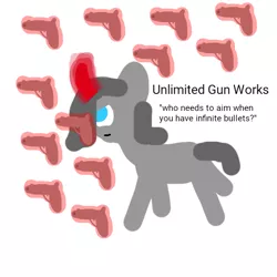 Size: 480x480 | Tagged: safe, artist:artdbait, derpibooru import, oleander (tfh), them's fightin' herds, community related, fate/stay night, fightin' doods, gun, handgun, magic, pistol, quote, simple background, solo, telekinesis, weapon, white background