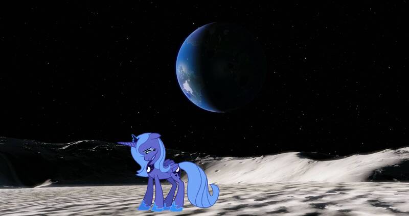 Size: 1920x1017 | Tagged: safe, artist:frownfactory, artist:thejuxtaposedjinty, derpibooru import, princess luna, alicorn, pony, moon, planet, s1 luna, sad, solo, space, space engine