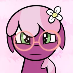 Size: 900x900 | Tagged: safe, artist:claribell3, derpibooru import, cheerilee, pony, cheeribetes, cute, embarrassed, female, filly, flower, glasses, solo