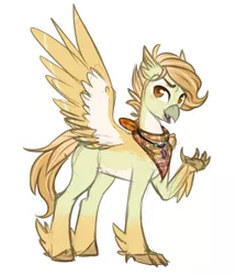 Size: 2506x2916 | Tagged: safe, artist:askbubblelee, derpibooru import, oc, oc:tailspin, unofficial characters only, classical hippogriff, hippogriff, jewelry, male, neckerchief, necklace, simple background, smiling, solo