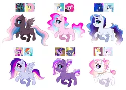 Size: 1600x1146 | Tagged: safe, artist:cascayd, derpibooru import, oc, unofficial characters only, earth pony, pegasus, pony, unicorn, adoptable, for sale, magical lesbian spawn, offspring, parent:fancypants, parent:fleur-de-lis, parent:fluttershy, parent:pinkie pie, parent:prince blueblood, parent:princess cadance, parent:princess celestia, parent:princess luna, parent:queen chrysalis, parent:rainbow dash, parent:star tracker, parent:twilight sparkle, parents:fleur-de-blueblood, parents:pinkielestia, parents:twitracker