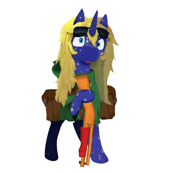 Size: 2000x2000 | Tagged: safe, artist:sapphmod, derpibooru import, oc, oc:sapphire mark, pony, unicorn, bag, clothes, cutie pox, female, hoodie, looking at you, simple background, solo, standing, sunglasses, transparent background, watergun