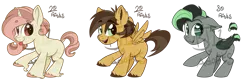 Size: 1280x427 | Tagged: safe, artist:binkyt11, derpibooru import, oc, unofficial characters only, bat pony, pegasus, pony, unicorn, :p, adoptable, base used, beanbrows, chibi, cloven hooves, curved horn, dock, ear fluff, eyebrows, fangs, female, folded wings, freckles, heart eyes, horn, jewelry, male, mare, necklace, silly, simple background, slit pupils, spread wings, stallion, starry eyes, tail wrap, tongue out, transparent background, unshorn fetlocks, watermark, wingding eyes, wings