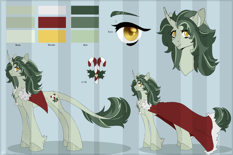 Size: 4500x3000 | Tagged: safe, artist:renka2802, derpibooru import, oc, unofficial characters only, classical unicorn, pony, unicorn, adoptable, cape, clothes, cloven hooves, commission, curved horn, cutie mark, digital art, female, high res, horn, leonine tail, mare, reference sheet, signature, smiling, solo, unshorn fetlocks, ych result