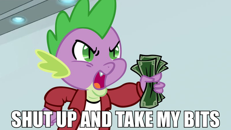 Size: 4092x2304 | Tagged: artist:koeper, attack of the killer app, derpibooru import, editor:mennydrives, futurama, meme, safe, shut up and take my money, spike