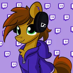 Size: 1280x1280 | Tagged: safe, artist:tjpones, derpibooru import, oc, oc:twitchyylive, unofficial characters only, pony, clothes, commission, hoodie, male, smiling, solo, stallion