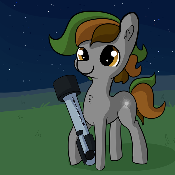 Size: 1280x1280 | Tagged: safe, artist:tjpones, derpibooru import, oc, oc:deep sky, unofficial characters only, earth pony, pony, commission, male, night, smiling, solo, stallion, telescope