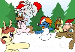 Size: 1980x1380 | Tagged: safe, artist:nootaz, derpibooru import, oc, pony, christmas, fake antlers, hat, holiday, santa hat