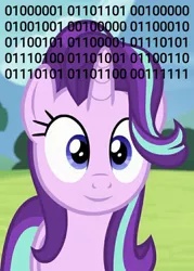 Size: 720x1004 | Tagged: safe, derpibooru import, edit, edited edit, edited screencap, editor:axal-5, screencap, starlight glimmer, pony, unicorn, rock solid friendship, binary, binary code, code, cropped, cute, eye, eyes, female, hair, hair flip, inverted mouth, looking at you, mane, mare, solo