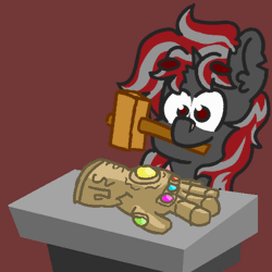 Size: 600x600 | Tagged: safe, artist:threetwotwo32232, derpibooru import, oc, unofficial characters only, pony, unicorn, animated, gif, hammer, infinity gauntlet, male, solo, stallion