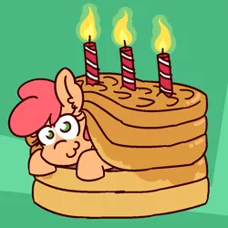 Size: 900x900 | Tagged: safe, artist:threetwotwo32232, derpibooru import, oc, oc:wafflecakes, unofficial characters only, earth pony, pony, 3, birthday, birthday cake, cake, female, food, looking at you, mare, solo, waffle