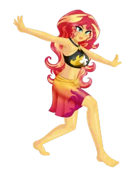 Size: 2300x3000 | Tagged: safe, artist:minusclass, derpibooru import, sunset shimmer, equestria girls, equestria girls series, armpits, barefoot, belly button, clothes, feet, midriff, sarong, simple background, solo, swimsuit, transparent background