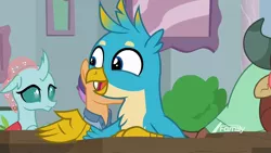 Size: 1920x1080 | Tagged: safe, derpibooru import, screencap, fine catch, gallus, ocellus, yona, changedling, changeling, gryphon, pony, unicorn, yak, a rockhoof and a hard place, background pony, friendship student, male, solo focus, stallion