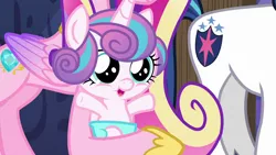 Size: 1280x720 | Tagged: safe, derpibooru import, screencap, princess cadance, princess flurry heart, shining armor, pony, best gift ever, adorable face, baby, baby pony, cooing, cuddly, cute, cuteness overload, cutest pony alive, cutest pony ever, daaaaaaaaaaaw, female, filly, flurrybetes, foal, hnnng, hugable, smiling, solo focus, spread hooves, weapons-grade cute