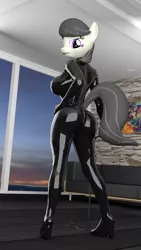 Size: 2160x3840 | Tagged: 3d, anthro, artist:vanchees, ass, blender, bodysuit, breasts, busty octavia, butt, catsuit, derpibooru import, dominatrix, female, latex, latex suit, octavia melody, skintight clothes, solo, solo female, stupid sexy octavia, suggestive, the ass was fat, whip
