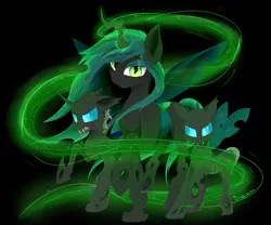 Size: 5689x4731 | Tagged: safe, artist:muffinkarton, derpibooru import, queen chrysalis, changeling, changeling queen, pony, absurd resolution, fangs, female, glowing horn, group, hive, horn, looking at you, magic