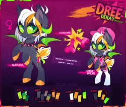 Size: 2050x1749 | Tagged: safe, artist:zombie, derpibooru import, oc, oc:dree deray, unofficial characters only, bat pony, pony, bat pony oc, bat wings, clothes, cutie mark, digital art, fangs, female, hat, looking at you, mare, reference sheet, socks, solo, wings