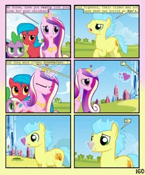 Size: 900x1080 | Tagged: safe, artist:lister-of-smeg, derpibooru import, princess cadance, spike, oc, oc:crosspatch, oc:pulp puree, earth pony, pony, comic:crystal heart attack, comic, female, male, mare, stallion