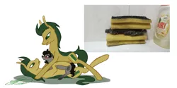 Size: 4000x2000 | Tagged: suggestive, artist:crystalcontemplator, derpibooru import, ponified, earth pony, pony, female, filly, green eye, irl, male, mare, photo, sandwiched, sponges, stallion, trio
