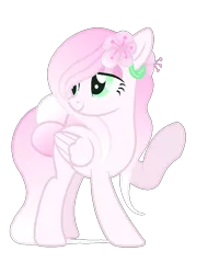 Size: 800x1000 | Tagged: safe, artist:alicorngamingart, derpibooru import, oc, unnamed oc, unofficial characters only, pegasus, pony, base used, bedroom eyes, blank flank, eyeshadow, female, flower, flower in hair, flower in tail, folded wings, gradient lineart, gradient mane, green eyes, hibiscus, lidded eyes, makeup, mare, ms paint, one hoof raised, pink hair, pink mane, show accurate, simple background, smiling, solo, transparent background, white hair, white mane, wings