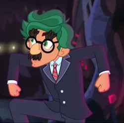 Size: 666x660 | Tagged: safe, derpibooru import, screencap, timber spruce, equestria girls, legend of everfree, legend of everfree - bloopers, clothes, cropped, glasses, groucho marx psyche out, groucho mask, male, solo, suit