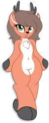 Size: 1456x3627 | Tagged: safe, alternate version, artist:digiqrow, deleted from derpibooru, derpibooru import, oc, oc:winter fawn, deer, semi-anthro, bat wings, belly button, chest fluff, cloven hooves, female, pale belly, simple background, tongue out, transparent background, wings