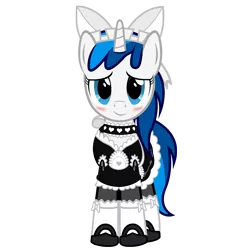 Size: 1200x1200 | Tagged: safe, artist:thequeen, derpibooru import, oc, unofficial characters only, pony, blushing, bow, choker, clothes, crossdressing, fake eyelashes, femboy, hair bow, looking at you, maid, male, not shining armor, simple background, solo, vector