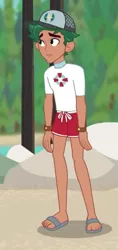 Size: 242x513 | Tagged: safe, derpibooru import, screencap, timber spruce, equestria girls, equestria girls series, turf war, cap, clothes, cropped, feet, hat, legs, lifeguard timber, shorts, toes