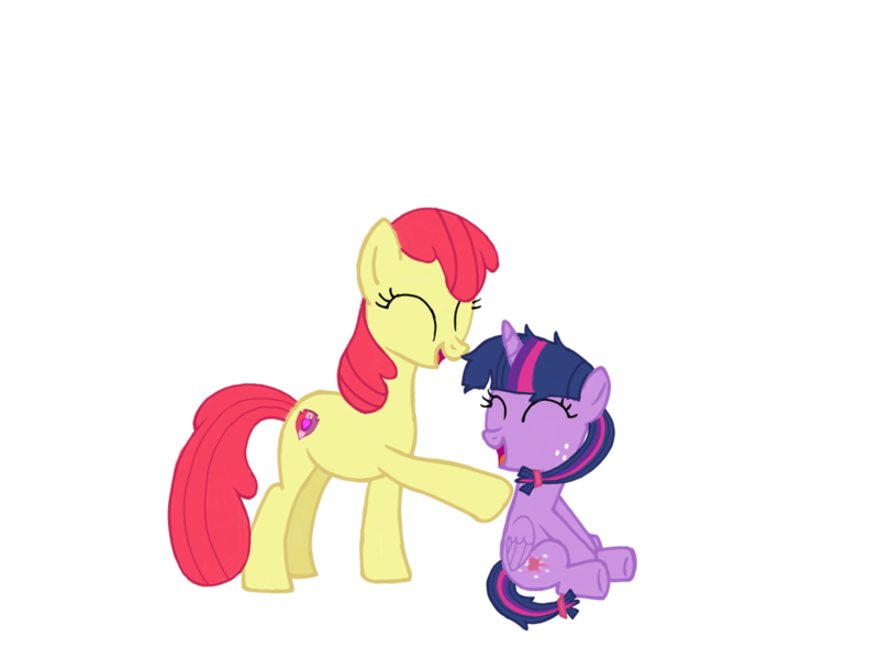 Size: 1024x768 | Tagged: safe, artist:turnaboutart, derpibooru import, apple bloom, twilight sparkle, twilight sparkle (alicorn), alicorn, pony, fanfic:mama applejack, age progression, age regression, alternate cutie mark, alternate hairstyle, alternate universe, aunt and niece, base used, eyes closed, fanfic art, female, filly, filly twilight sparkle, freckles, hairband, older, open mouth, smiling, tail band, younger