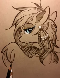 Size: 2932x3811 | Tagged: artist:emberslament, chest fluff, colored pencil drawing, colored pencils, derpibooru import, ear fluff, female, hybrid, looking at you, looking back, looking back at you, mare, oc, photo, safe, simple background, sketch, solo, traditional art, unnamed oc, unofficial characters only