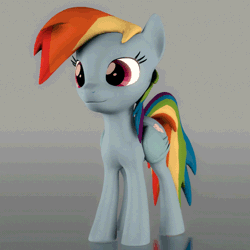 Size: 1000x1000 | Tagged: safe, artist:psfmer, derpibooru import, rainbow dash, pony, 3d, animated, blinking, gif, gradient background, idle animation, perfect loop, reflection, solo, source filmmaker