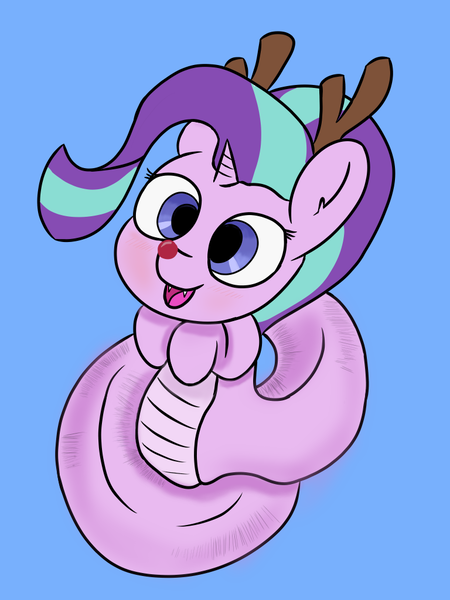 Size: 768x1024 | Tagged: antlers, artist:ponetistic, christmas, derpibooru import, holiday, lamia, lamiafied, original species, red nosed reindeer, safe, snake, snake pony, solo, species swap, starlight glimmer