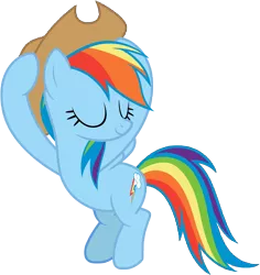Size: 9861x10425 | Tagged: safe, artist:famousmari5, derpibooru import, rainbow dash, pegasus, pony, best gift ever, triple pony dare ya, absurd resolution, accessory swap, accessory theft, applejack's hat, cowboy hat, cute, dashabetes, eyes closed, female, forthright filly, hat, mare, rainbow dash always dresses in style, simple background, smiling, solo, stetson, transparent background, vector