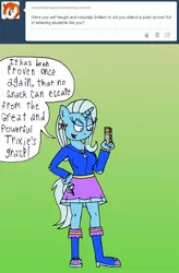 Size: 1260x1920 | Tagged: anthro, anthroquestria, artist:americananomaly, clothes, crackers, derpibooru import, equestria girls outfit, food, peanut butter, peanut butter crackers, safe, solo, trixie