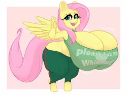 Size: 1634x1235 | Tagged: suggestive, artist:mr.pink, derpibooru import, edit, fluttershy, anthro, bat pony, unguligrade anthro, ass, big breasts, breasts, busty fluttershy, butt, cleavage, clothes, commission, erect nipples, female, flutterbat, flutterbutt, huge breasts, huge butt, hyper, hyper breasts, implied canon x oc, implied oc, implied shipping, implied straight, implied white heart, implied whiteshy, impossibly large breasts, impossibly large butt, large butt, nipple outline, pants, race swap, shortstack, smiling, solo, tanktop, the ass was fat, vulgar, wide hips