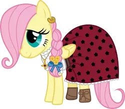 Size: 1377x1200 | Tagged: safe, artist:cloudyglow, derpibooru import, fluttershy, pegasus, pony, american girls, braid, clothes, cute, dress, ear piercing, earring, female, filly, folded wings, hair over one eye, jewelry, josefina montoya, piercing, shyabetes, simple background, smiling, solo, standing, three quarter view, transparent background, wings, younger