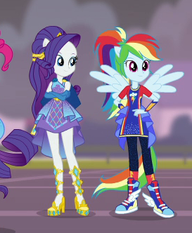 Size: 273x332 | Tagged: safe, derpibooru import, screencap, rainbow dash, rarity, equestria girls, equestria girls series, forgotten friendship, clothes, crossed arms, female, legs, ponied up, shoes, skirt, smiling, sneakers, super ponied up, wings